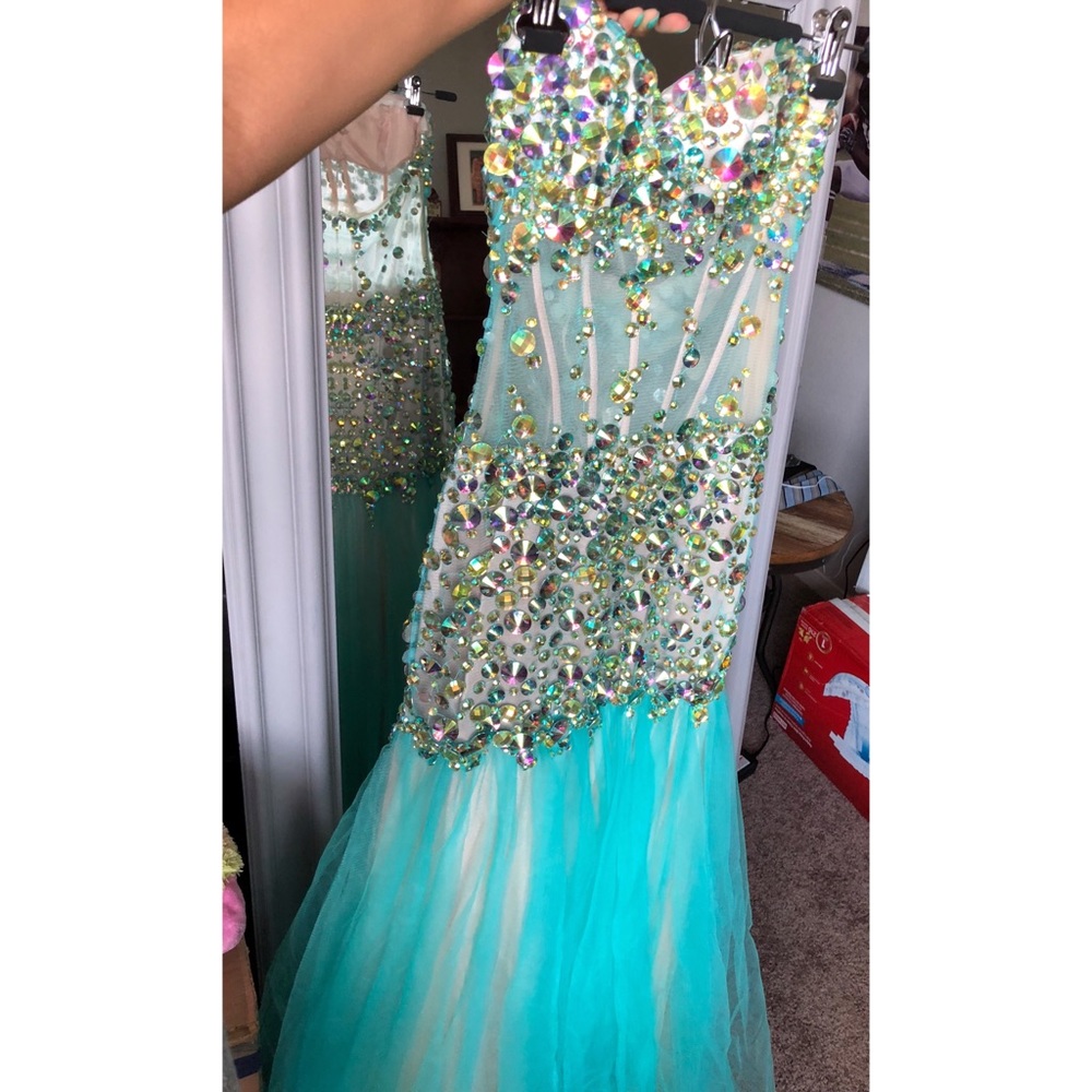 Blue Sequin Prom Dress
